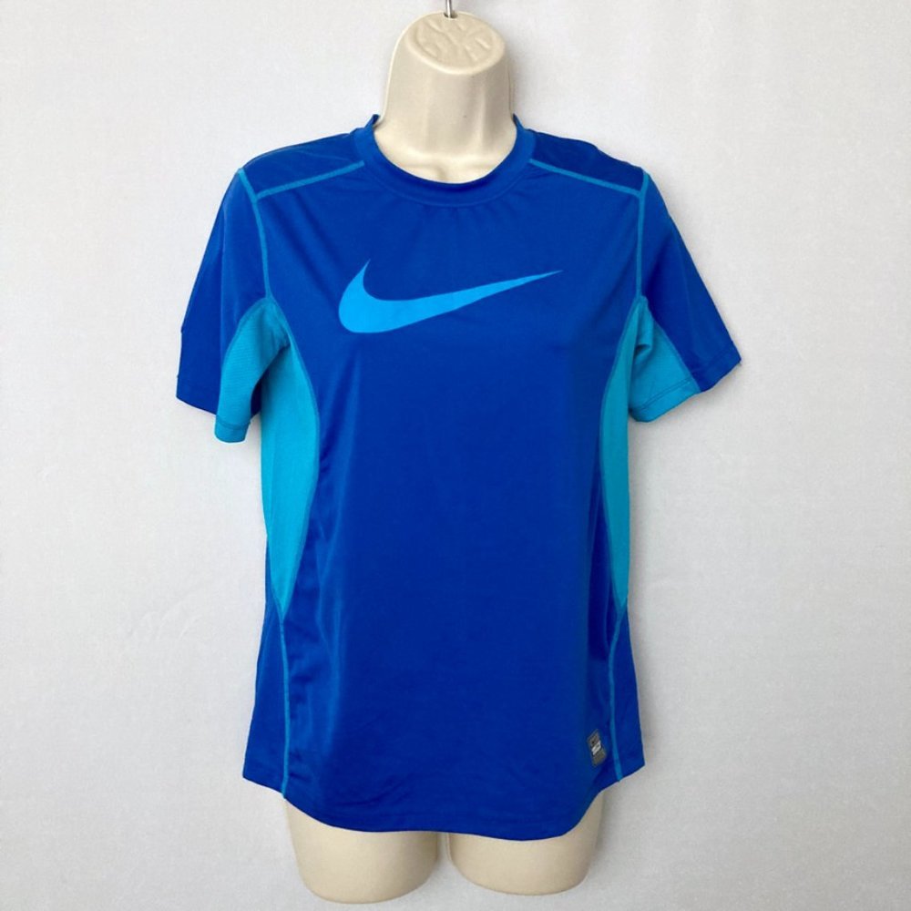 NIKE Combat Pro Dri Fit Turquoise Royal Blue Workout Exercise Top